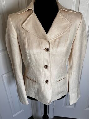 👜 Vintage Cream Linda Allard Ellen Tracy Silk Blend Lined Blazer Size 8 Petite